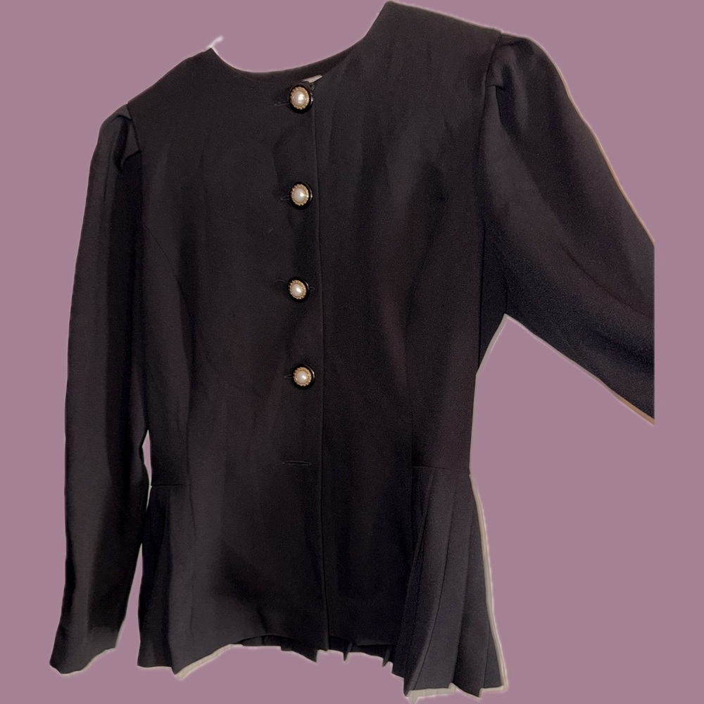 Leslie Fay 1980s Black Button-Up Blouse